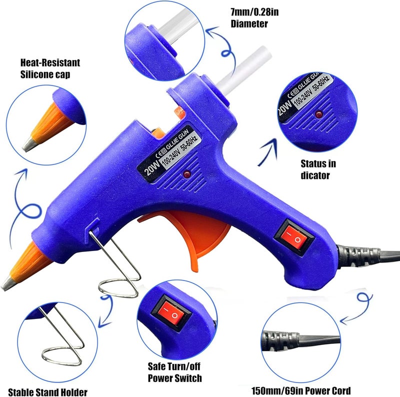 FYOUNG Mini Hot Glue Gun 10pcs Glue Stick Hot Glue Gun Set For Quick Repair Artist DIY Art Home 20w Blue - Image 2